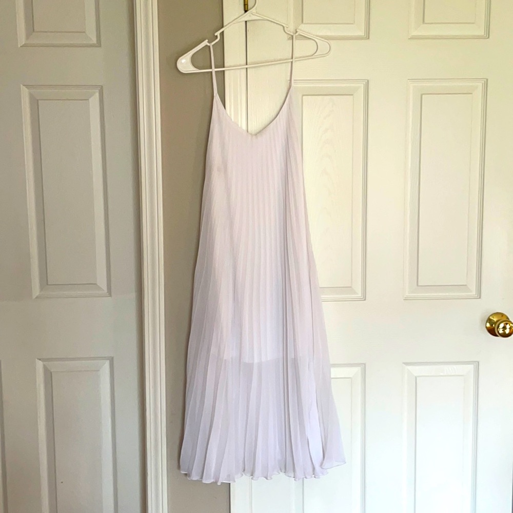 White Pleated Midi Dress with Spaghetti Straps